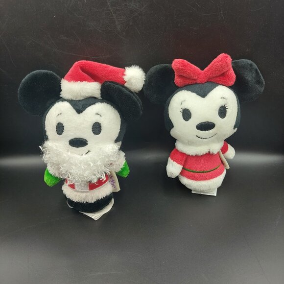 Hallmark Itty Bittys Disney Santa Mickey & Minnie Mouse Christmas Plush EUC - Picture 1 of 6